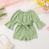 imageYOUNGER TREE Kids Toddler Baby Girls Summer Outfit OffShoulder Sunflower Overall Romper Jumpsuit Short Trousers ClothesLight Green