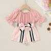 imageYOUNGER TREE Kids Toddler Baby Girls Summer Outfit OffShoulder Sunflower Overall Romper Jumpsuit Short Trousers ClothesPink Stripe