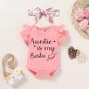 imageYOUNGER TREE Newborn Baby Girl Auntie Clothes Auntie Is My Bestie Romper Shorts with Headband Girl Auntie Outfits 69 Months Dinosaur