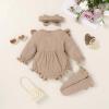 imageYOUNGER TREE Newborn Baby Girl Clothes Long Sleeve Button Dwon Romper Bodysuit Infant Fall Winter Outfits Baby Girl ClothingOatmeal