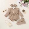 imageYOUNGER TREE Newborn Baby Girl Clothes Long Sleeve Button Dwon Romper Bodysuit Infant Fall Winter Outfits Baby Girl ClothingOatmeal
