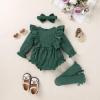 imageYOUNGER TREE Newborn Baby Girl Clothes Long Sleeve Button Dwon Romper Bodysuit Infant Fall Winter Outfits Baby Girl ClothingSoft Dark Green