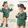 imageYOUNGER TREE Newborn Baby Girl Clothes Long Sleeve Button Dwon Romper Bodysuit Infant Fall Winter Outfits Baby Girl ClothingSoft Dark Green