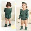 imageYOUNGER TREE Newborn Baby Girl Clothes Long Sleeve Button Dwon Romper Bodysuit Infant Fall Winter Outfits Baby Girl ClothingSoft Dark Green