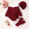 imageYOUNGER TREE Newborn Baby Girl Clothes Long Sleeve Button Dwon Romper Bodysuit Infant Fall Winter Outfits Baby Girl ClothingSolid Burgundy