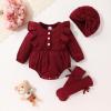imageYOUNGER TREE Newborn Baby Girl Clothes Long Sleeve Button Dwon Romper Bodysuit Infant Fall Winter Outfits Baby Girl ClothingSolid Burgundy