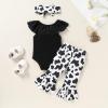 imageYOUNGER TREE Newborn Infant Baby Girl Clothes Outfits Romper Bodysuit Floral Cow Print Pants Headband 3Pcs Summer Clothes SetA3 Black