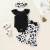 imageYOUNGER TREE Newborn Infant Baby Girl Clothes Outfits Romper Bodysuit Floral Cow Print Pants Headband 3Pcs Summer Clothes SetA3 Black