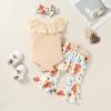 imageYOUNGER TREE Newborn Infant Baby Girl Clothes Outfits Romper Bodysuit Floral Cow Print Pants Headband 3Pcs Summer Clothes SetA5 Apricot