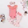 imageYOUNGER TREE Newborn Infant Baby Girl Clothes Outfits Romper Bodysuit Floral Cow Print Pants Headband 3Pcs Summer Clothes SetA8 Pink