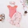 imageYOUNGER TREE Newborn Infant Baby Girl Clothes Outfits Romper Bodysuit Floral Cow Print Pants Headband 3Pcs Summer Clothes SetA8 Pink