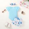 imageYOUNGER TREE Newborn Infant Baby Girl Clothes Romper Shorts Set Floral Summer Outfits Cute Baby Girl ClothingBlue Romper and Flower Shorts