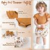 imageYOUNGER TREE Newborn Infant Baby Girl Clothes Romper Shorts Set Floral Summer Outfits Cute Baby Girl ClothingBrown Romper and Flower Shorts