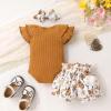 imageYOUNGER TREE Newborn Infant Baby Girl Clothes Romper Shorts Set Floral Summer Outfits Cute Baby Girl ClothingBrown Romper and Flower Shorts