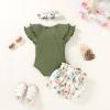 imageYOUNGER TREE Newborn Infant Baby Girl Clothes Romper Shorts Set Floral Summer Outfits Cute Baby Girl ClothingGreen Romper and Flower Shorts