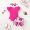imageYOUNGER TREE Newborn Infant Baby Girl Clothes Romper Shorts Set Floral Summer Outfits Cute Baby Girl ClothingHot Pink Romper and Flower Shorts