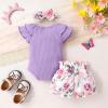 imageYOUNGER TREE Newborn Infant Baby Girl Clothes Romper Shorts Set Floral Summer Outfits Cute Baby Girl ClothingLavender Romper and Flower Shorts