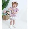 imageYOUNGER TREE Newborn Infant Baby Girl Clothes Romper Shorts Set Floral Summer Outfits Cute Baby Girl ClothingPurple Romper and Flower Shorts