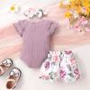 imageYOUNGER TREE Newborn Infant Baby Girl Clothes Romper Shorts Set Floral Summer Outfits Cute Baby Girl ClothingPurple Romper and Flower Shorts