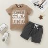 imageYOUNGER TREE Toddler Baby Boy Summer Clothes Short Sleeve Cow Letter Print TShirt  Shorts 2pcs Outfits SetCoffee