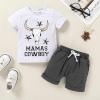 imageYOUNGER TREE Toddler Baby Boy Summer Clothes Short Sleeve Cow Letter Print TShirt  Shorts 2pcs Outfits SetWhite