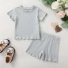 imageYOUNGER TREE Toddler Baby Girl Clothes Ribbed Knit Short Sleeve Tshirt Shorts Sets Little Girl Summer Outfits Clothing SetBlue