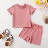 imageYOUNGER TREE Toddler Baby Girl Clothes Ribbed Knit Short Sleeve Tshirt Shorts Sets Little Girl Summer Outfits Clothing SetPink