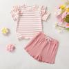 imageYOUNGER TREE Toddler Baby Girl Clothes Ribbed Knit Short Sleeve Tshirt Shorts Sets Little Girl Summer Outfits Clothing SetPink Stripspink Shorts