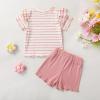 imageYOUNGER TREE Toddler Baby Girl Clothes Ribbed Knit Short Sleeve Tshirt Shorts Sets Little Girl Summer Outfits Clothing SetPink Stripspink Shorts