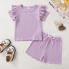 imageYOUNGER TREE Toddler Baby Girl Clothes Ribbed Knit Short Sleeve Tshirt Shorts Sets Little Girl Summer Outfits Clothing SetPurple