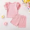 imageYOUNGER TREE Toddler Baby Girl Clothes Ribbed Knit Short Sleeve Tshirt Shorts Sets Little Girl Summer Outfits Clothing SetSolid Pink