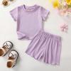 imageYOUNGER TREE Toddler Baby Girl Clothes Ribbed Knit Short Sleeve Tshirt Shorts Sets Little Girl Summer Outfits Clothing SetSolid Purple