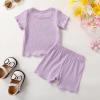 imageYOUNGER TREE Toddler Baby Girl Clothes Ribbed Knit Short Sleeve Tshirt Shorts Sets Little Girl Summer Outfits Clothing SetSolid Purple