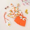 imageYOUNGER TREE Toddler Baby Girl Clothes Ruffle Sleeveless Strap Dress Tank Shorts Set Summer Outfits With BagOrange