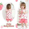 imageYOUNGER TREE Toddler Baby Girl Clothes Ruffle Sleeveless Strap Dress Tank Shorts Set Summer Outfits With BagStrawberry
