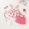 imageYOUNGER TREE Toddler Baby Girl Clothes Ruffle Sleeveless Strap Dress Tank Shorts Set Summer Outfits With BagStrawberry