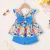 imageYOUNGER TREE Toddler Baby Girl Clothes Sleeveless Ruffle Bowknot Dress Top Shorts Set Summer Outfits for Little Kids GirlsBeautiful Flowerblue Shorts