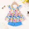 imageYOUNGER TREE Toddler Baby Girl Clothes Sleeveless Ruffle Bowknot Dress Top Shorts Set Summer Outfits for Little Kids GirlsBeautiful Flowerblue Shorts