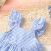 imageYOUNGER TREE Toddler Baby Girl Clothes Sleeveless Ruffle Bowknot Dress Top Shorts Set Summer Outfits for Little Kids GirlsBlue Grid