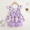 imageYOUNGER TREE Toddler Baby Girl Clothes Sleeveless Ruffle Bowknot Dress Top Shorts Set Summer Outfits for Little Kids GirlsButterflypurple Shorts