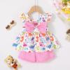 imageYOUNGER TREE Toddler Baby Girl Clothes Sleeveless Ruffle Bowknot Dress Top Shorts Set Summer Outfits for Little Kids GirlsDinopink Shorts