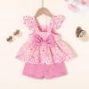 imageYOUNGER TREE Toddler Baby Girl Clothes Sleeveless Ruffle Bowknot Dress Top Shorts Set Summer Outfits for Little Kids GirlsPink Romantic Flower
