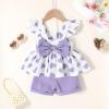 imageYOUNGER TREE Toddler Baby Girl Clothes Sleeveless Ruffle Bowknot Dress Top Shorts Set Summer Outfits for Little Kids GirlsPurple Heart