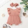 imageYOUNGER TREE Toddler Baby Girl Ruffled Sleeveless Romper Casual Summer Jumpsuit Cotton Linen ClothesButton Dark Pink