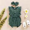 imageYOUNGER TREE Toddler Baby Girl Ruffled Sleeveless Romper Casual Summer Jumpsuit Cotton Linen ClothesButtongreen