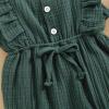 imageYOUNGER TREE Toddler Baby Girl Ruffled Sleeveless Romper Casual Summer Jumpsuit Cotton Linen ClothesButtongreen