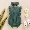 imageYOUNGER TREE Toddler Baby Girl Ruffled Sleeveless Romper Casual Summer Jumpsuit Cotton Linen ClothesButtongreen