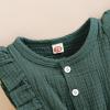 imageYOUNGER TREE Toddler Baby Girl Ruffled Sleeveless Romper Casual Summer Jumpsuit Cotton Linen ClothesButtongreen