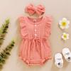 imageYOUNGER TREE Toddler Baby Girl Ruffled Sleeveless Romper Casual Summer Jumpsuit Cotton Linen ClothesButtonpink