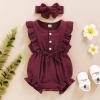 imageYOUNGER TREE Toddler Baby Girl Ruffled Sleeveless Romper Casual Summer Jumpsuit Cotton Linen ClothesButtonred
